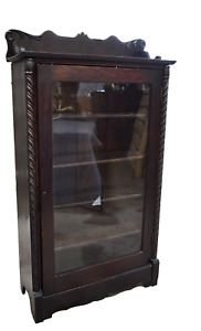 Antique Oak Single Door Bookcase Display Cabinet