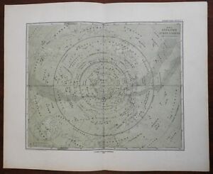 Southern Night Sky Constellations Zodiac 1876 Bar Bruhns Detailed Star Map