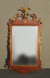 Antique American Chippendale Gold Eagle Crest Wall Mantle Mirror Federal Style