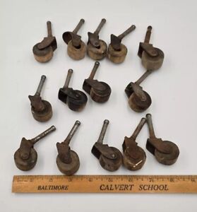 Antique Wood And Metal Casters Wheels Lot Of 14 Assorted