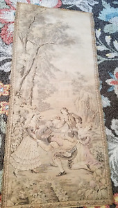 Antique Vintage Tapestry Wall Hanging Large 25 X 56 French Playful Old Scene