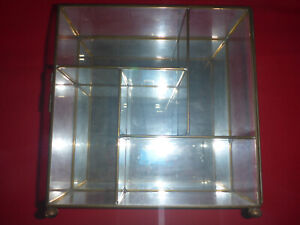 Brass Frame Glass Door Shelf Display Cabinet 8 X 8 Mirrored Back Made Mexico