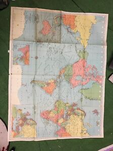 Vintage American Map Co World Wall Map Colorprint Series No 9455 B Cleartype