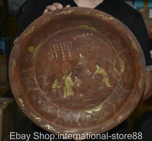 17 6 Old Chinese Lacquerware Gilt Dynasty Palace Beautiful Woman Plate Basin