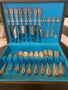 Rose Point By Wallace Sterling Silver Flatware 60 Piece Vtg Setgreat Patina