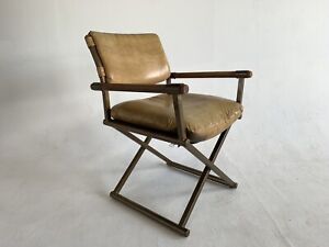  4 Vintage Midcentury Modern Daystrom Style Brass Naugahyde Wood Directors Chair