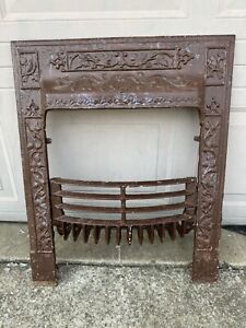 Vintage Very Ornate 1902 Cast Iron Fireplace Surround With Bluebirds And Grate