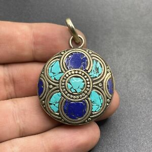 Near Eastern Vintage Brass With Stones Inserts Unique Amulet Pendant Wearable
