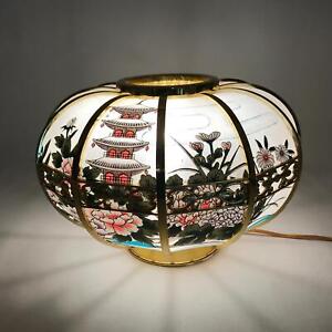 Japanese Electric Lantern Round Lamp Vtg Peony Temple Light Shade Obon Lt67
