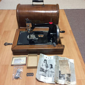 Sewing Machine All Lead Antique W Wooden Box Vintage Showa Retro Old Japan 2403