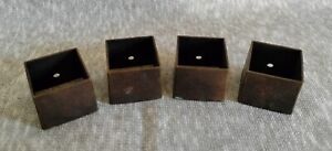 Set Of 4 Antique Vintage Small Brass Square Feet Caps Replacement Furniture Legs