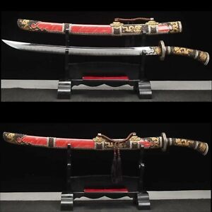High Quality Clay Tempered Folded Steel Qing Dao Sword Red Fishskin Saya Sharp