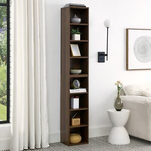 8 Tier Bookcase Bookshelf Storage Cabinet Adjustable Shelves Home Office Brown