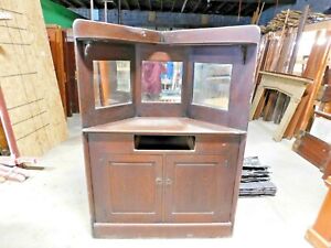 1880 S Antique Built In Corner China Cabinet Oak Mirrors Victorian Style Ornate