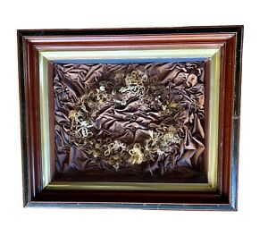 Elaborate 1800 S Victorian Mourning Hair Wreath Original Shadow Box Frame Glass