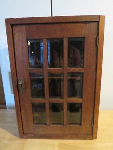 Antique Primitive Salvaged Wooden Cabinet With Beveled Glass Door 20 Tall