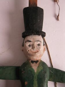 Antique Jointed Wooden Carved Dancing Man With Top Hat American Folk Art