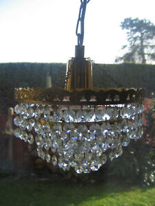 Chandelier 8 Glass Brass Waterfall Czech Crystal Vintage Lamp Ceiling Light