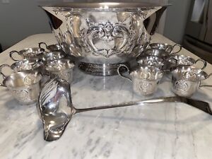 Webster Wilcox Xl Punch Bowl Set Silverplate 12 Cups Ladle
