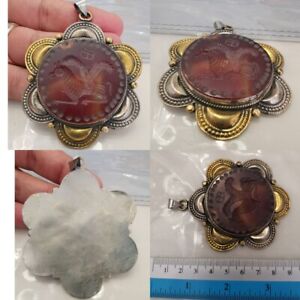 Agate Old Stone Afghan Silver Plated Intaglio Pendant A