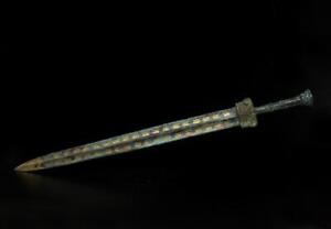 63cm Signed Old Chinese Bronze Statue Knife Sword W Pattern