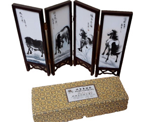 Vintage Asian Table Composition In The Form Of A Screen With Horses Marble