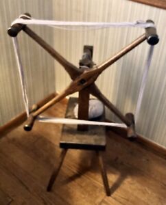 Antique Primitive Wood Yarn Winder Spinning Wheel Display