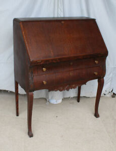 Antique Oak Slant Front Drop Secretary Desk Only 32 Wide 