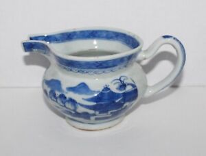 Antique Blue And White Canton Export China Gravy Pitcher
