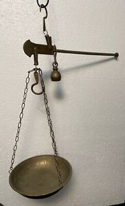 Vintage Brass Balance Hanging Scale With Hooks Weight And Pan Rustic