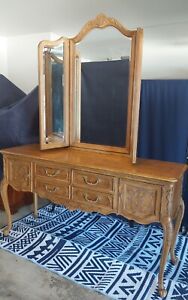 Furniture Vintage Drexel Heritage Mid Century Server W Trifold Mirror Attached