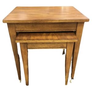 Vintage Ethan Allen Solid Oak Wood End Tables Lark Nesting Tables Lot Of 2
