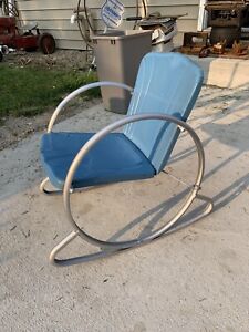 Vintage Childs Metal Clamshell Rocking Chair 1940 S 1950 S Kids Porch Rocker
