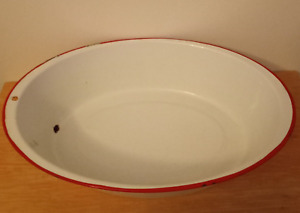 Vintage Oval Enamel Wash Basin 17 X 13 5 X 4 Red Trim