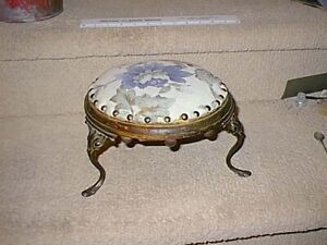 Small Antique Victorian Cast Iron And Wood Foot Stool With Ornate Legs Old