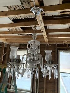 Antique 5 Glass Arm Crystal Chandelier Complete All Parts
