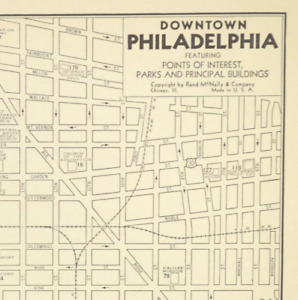Vintage Philadelphia City Map Street Center City Wall Art Downtown 1930s