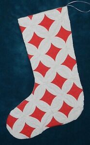 Gorgeous Red White Antique Vintage Quilt Christmas Stocking 22 175
