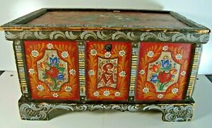 Antique Pennsylvania Dutch Hand Painted Wooden Blanket Chest Childs Trunk Sample