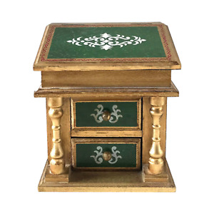 Vintage Green Gold Cream Florentine Jewelry Music Box Davenport Writing Desk