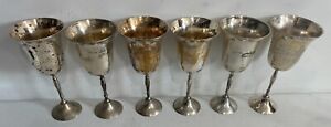 Set Of 6 Vintage International Silver Co Goblets Hand Made Silverplated India