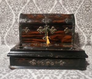 1880 Antique English Coromandel Desk Set Stationary Cormack Brothers Cigar Box