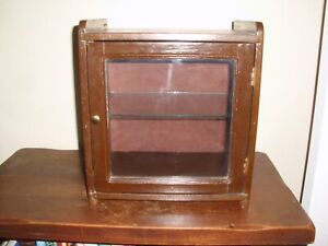 Vintage Antique Small Wood And Glass Showcase Display Case With One Glass Shelf