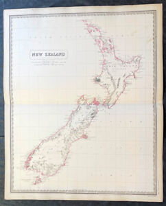 1856 A K Johnston Large Antique Map Of North South Islands Of New Zealand