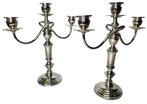 Pair Of Antique 950 Sterling Silver 3 Candle Candelabras 13 25 