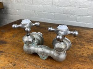 Antique C 1930 Faucet Cast Iron Tub Helicopter Handles Nickel Plated Brass