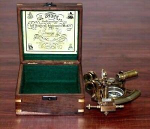Vintage Working Antique German Marine Sextant Compass Nautical With Wooden Box