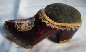 Antique Victorian Carved Wood Shoe Pin Cushion Asian Mauchline Look 4 As Found