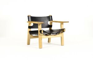 Danish Modern Mid Century Spanish Chair B Rge Mogensen Black Leather