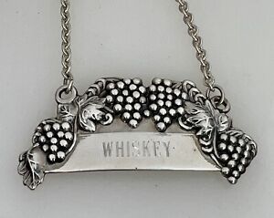 Vintage Whiskey Sterling Silver Decanter Wine Liquor Ticket Label Tag 90317